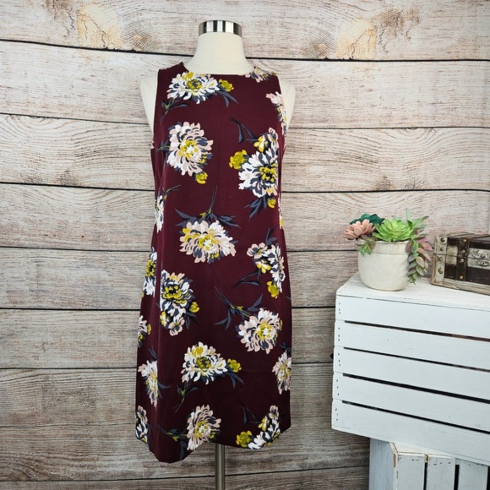 Annโ Taylor Factory Petite Floral Print Dress Burgundy Sleeveless Career